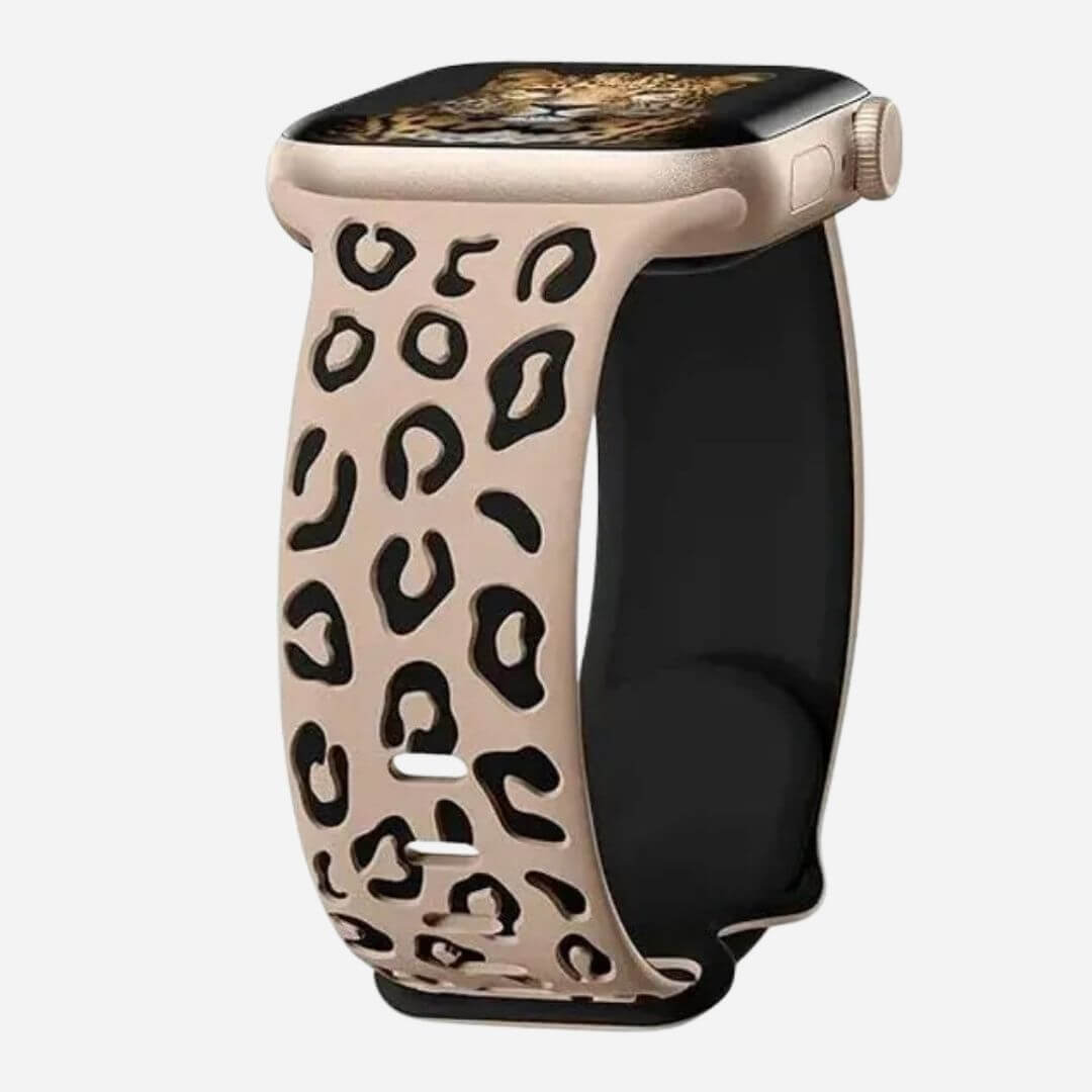 01 Apple Watch Silikonarmband Ambree in Beige-Schwarz, freigestellt
