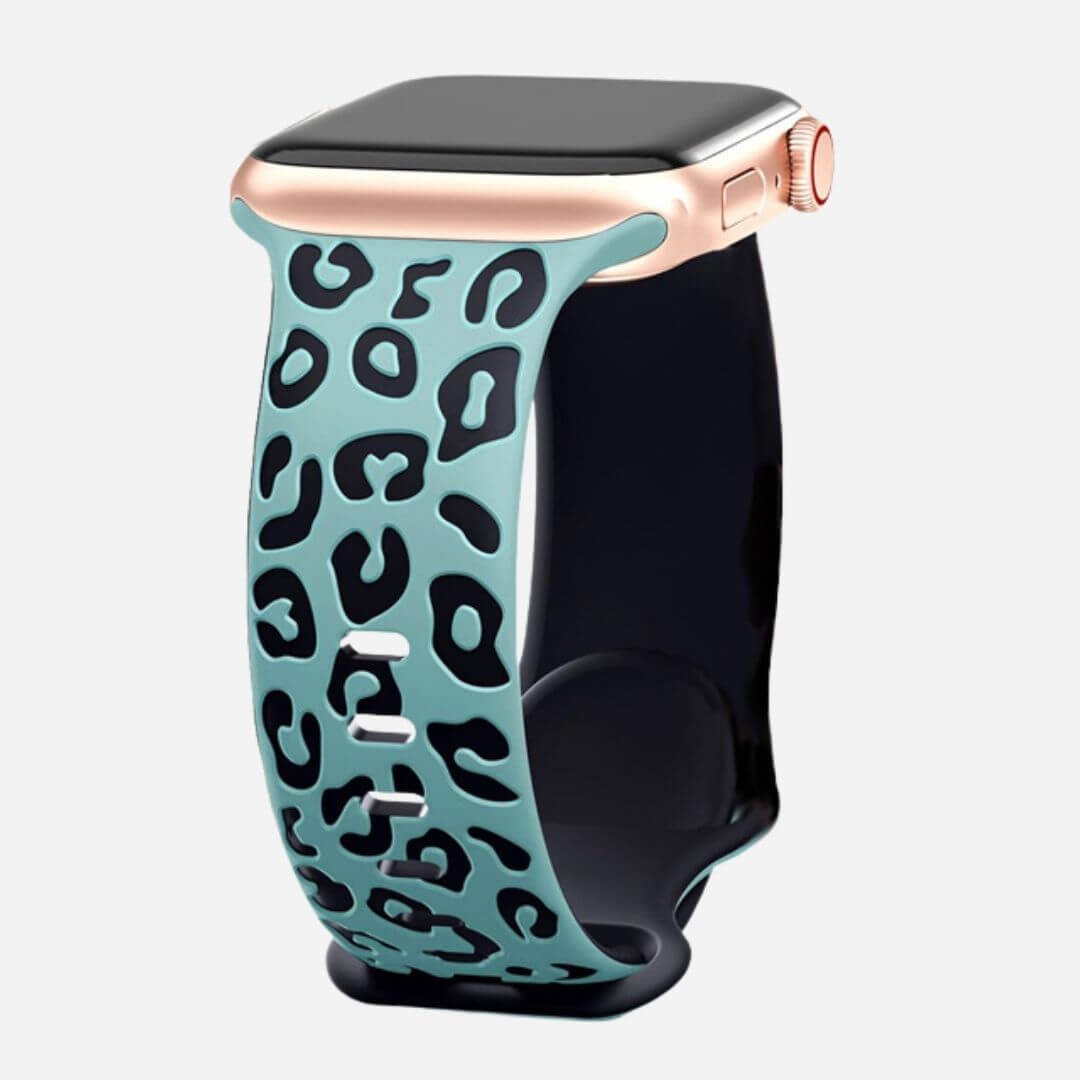 01 Apple Watch Silikonarmband Ambree in Tuerkis-Schwarz, freigestellt