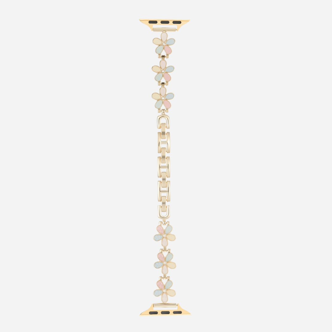 01 Apple Watch Metallarmband Flora Gold Bunt, Blumen, Freisteller