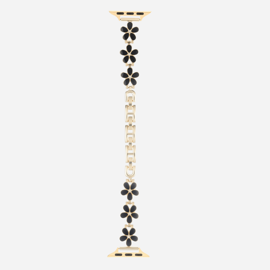 01 Apple Watch Metallarmband Flora Gold Schwarz, Blumen, Freisteller