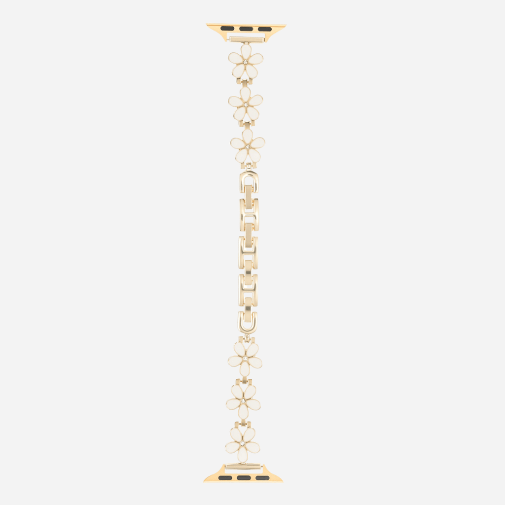 02 Apple Watch Metallarmband Flora Gold Weiß, Blumen, Freisteller