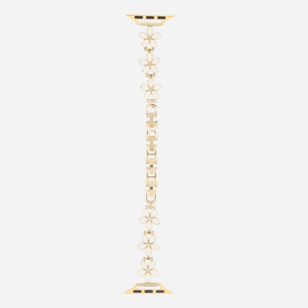 02 Apple Watch Metallarmband Flora Gold Weiß, Blumen, Freisteller
