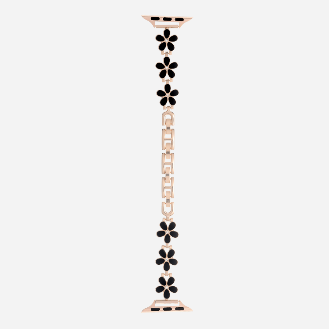 01 Apple Watch Metallarmband Flora Rosegold Schwarz, Blumen, Freisteller