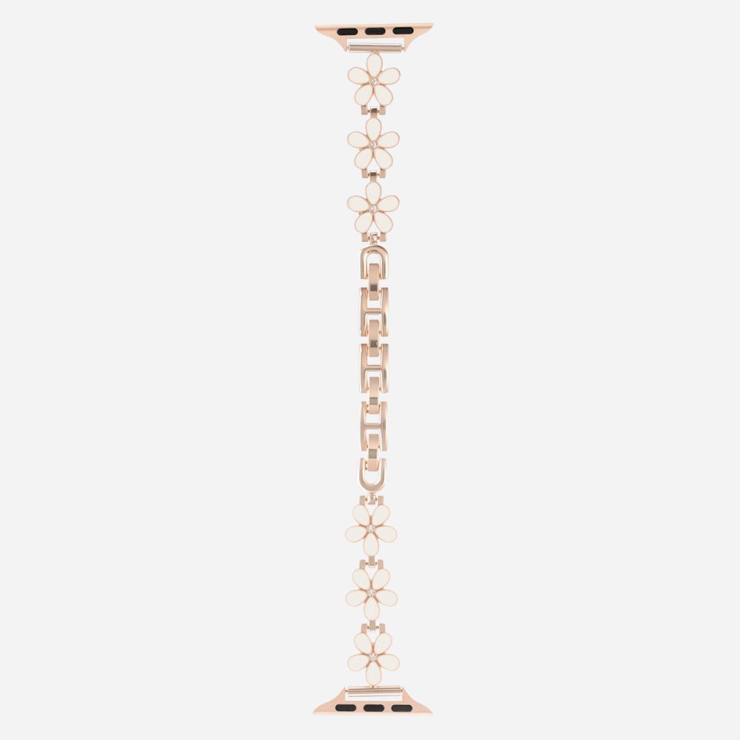 01 Apple Watch Metallarmband Flora Rosegold Weiß, Blumen, Freisteller