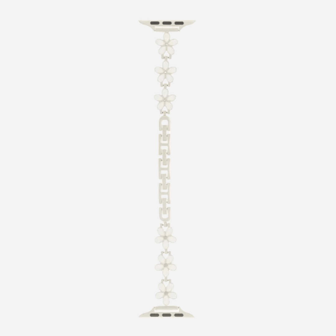 01 Apple Watch Metallarmband Starlight Weiß, Blumen, Freisteller
