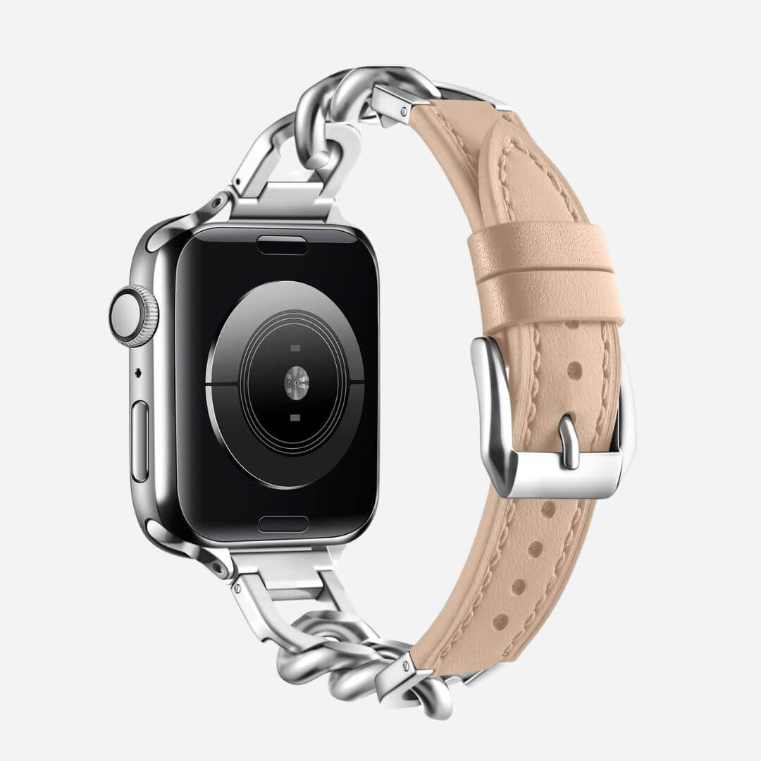 01 Apple Watch Lederarmband Jade Silber Beige, Feisteller