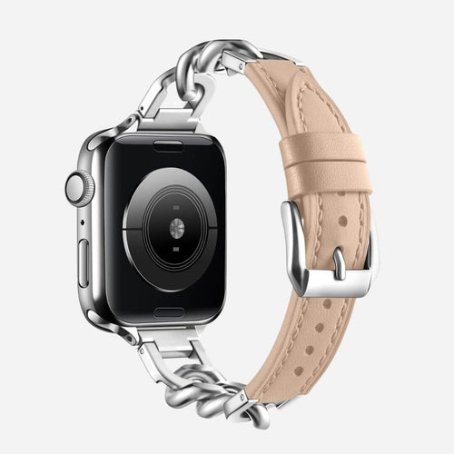 01 Apple Watch Lederarmband Jade Silber Beige, Feisteller