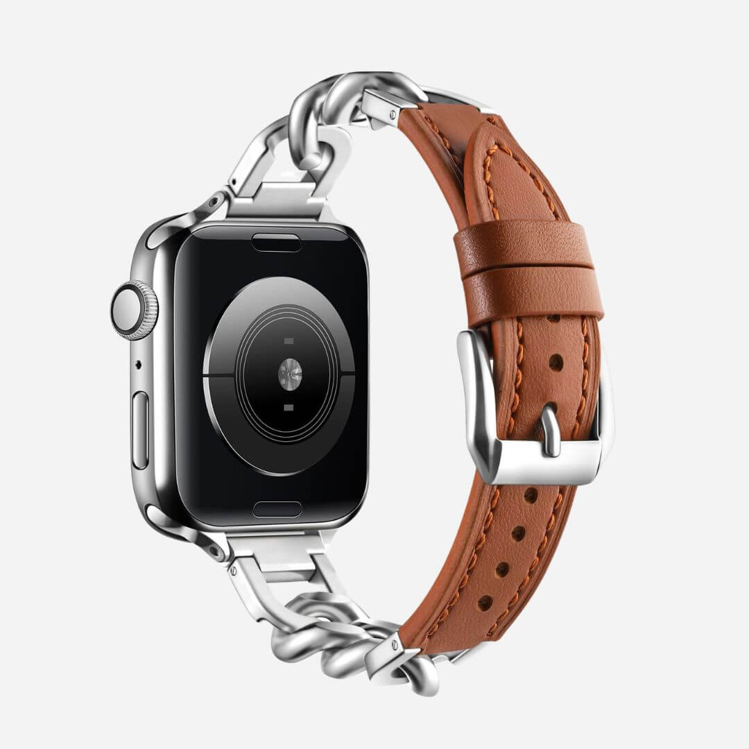 02 Apple Watch Lederarmband Jade Silber Braun, Feisteller