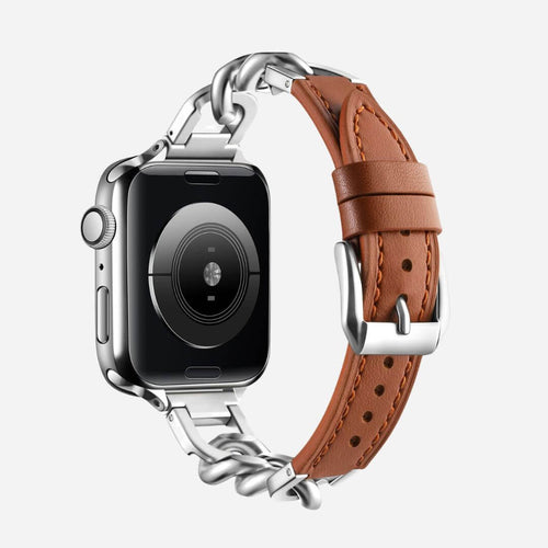 02 Apple Watch Lederarmband Jade Silber Braun, Feisteller