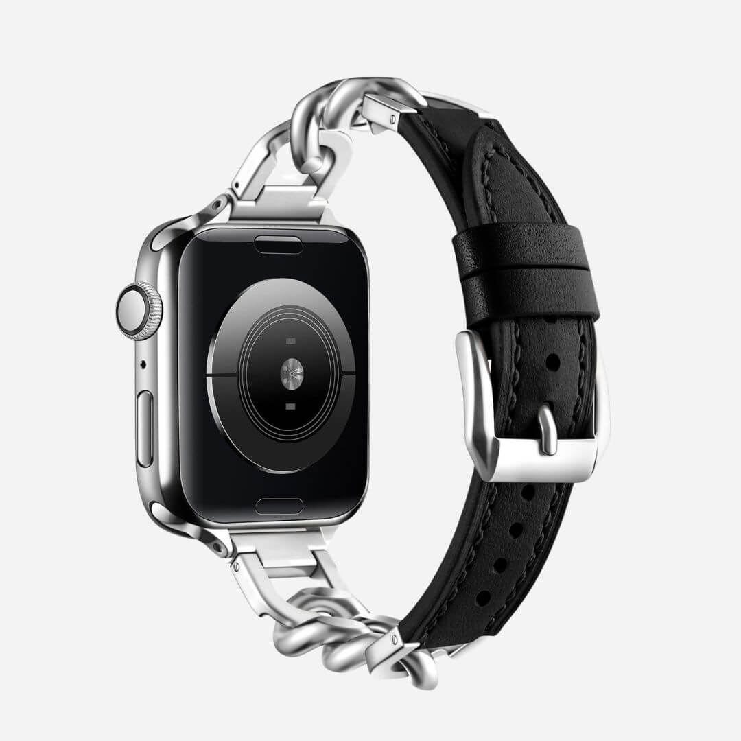 06 Apple Watch Lederarmband Jade Silber Schwarz, Feisteller