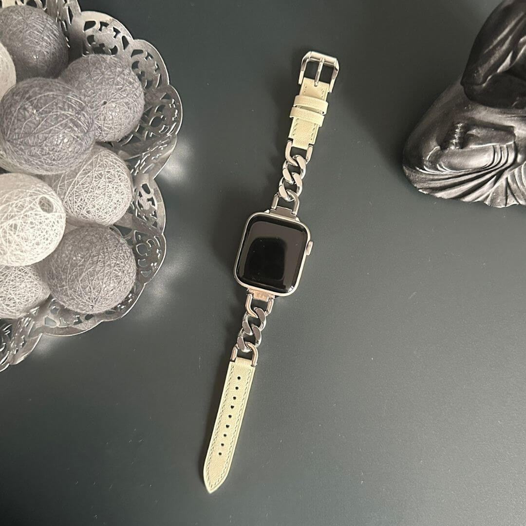 05 Apple Watch Lederarmband Jade Silber Weiß, Produktbild