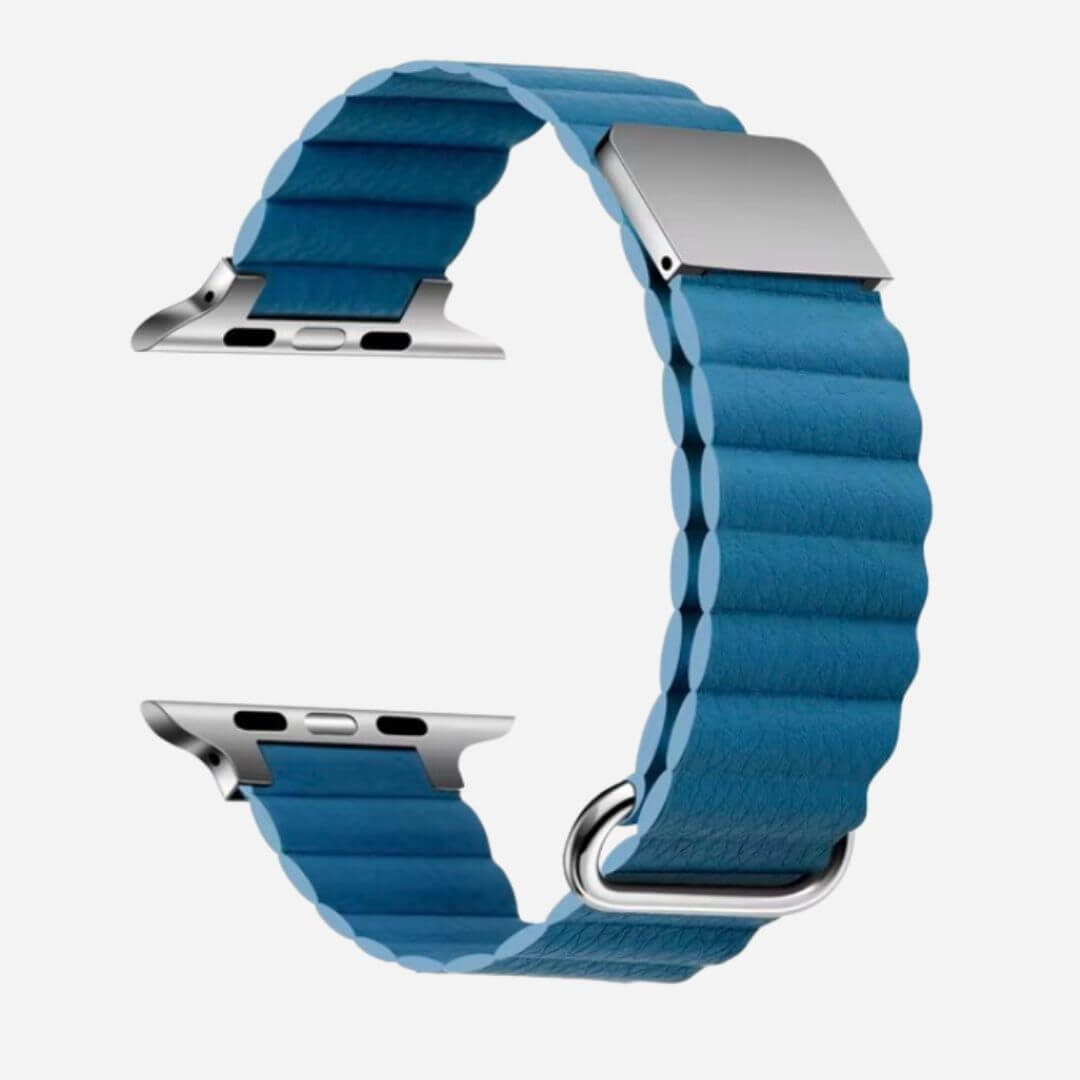 01 Apple Watch Lederarmband Mady Lake Blau, Freisteller
