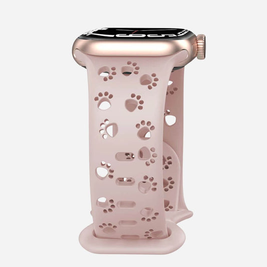 01 Apple Watch Silikonarmband Pfoten Beige, Freisteller