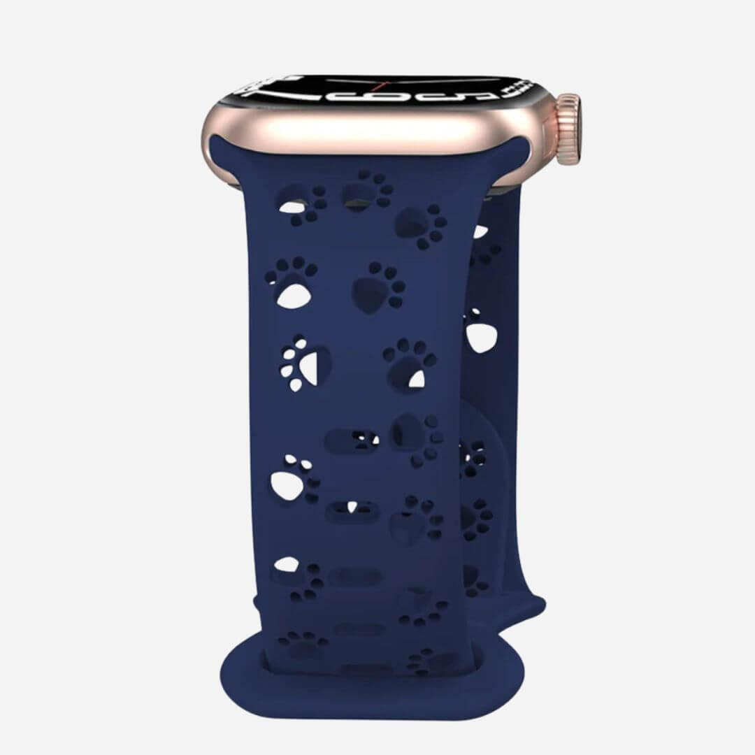 01 Apple Watch Silikonarmband Pfoten Mittanachtsblau, Freisteller