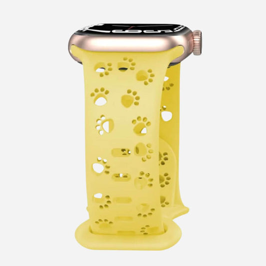 01 Apple Watch Silikonarmband Pfoten Gelb, Freisteller