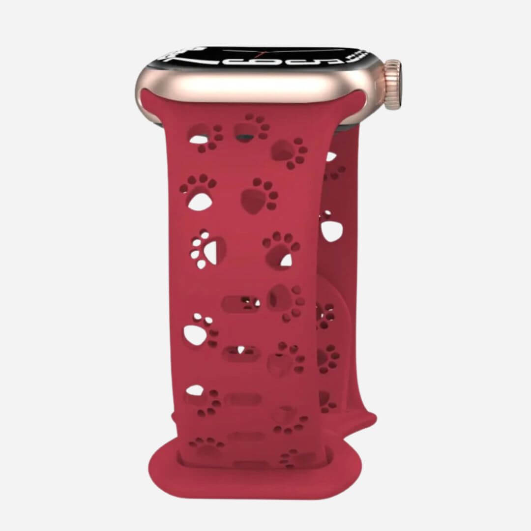 01 Apple Watch Silikonarmband Pfoten Rot, Freisteller