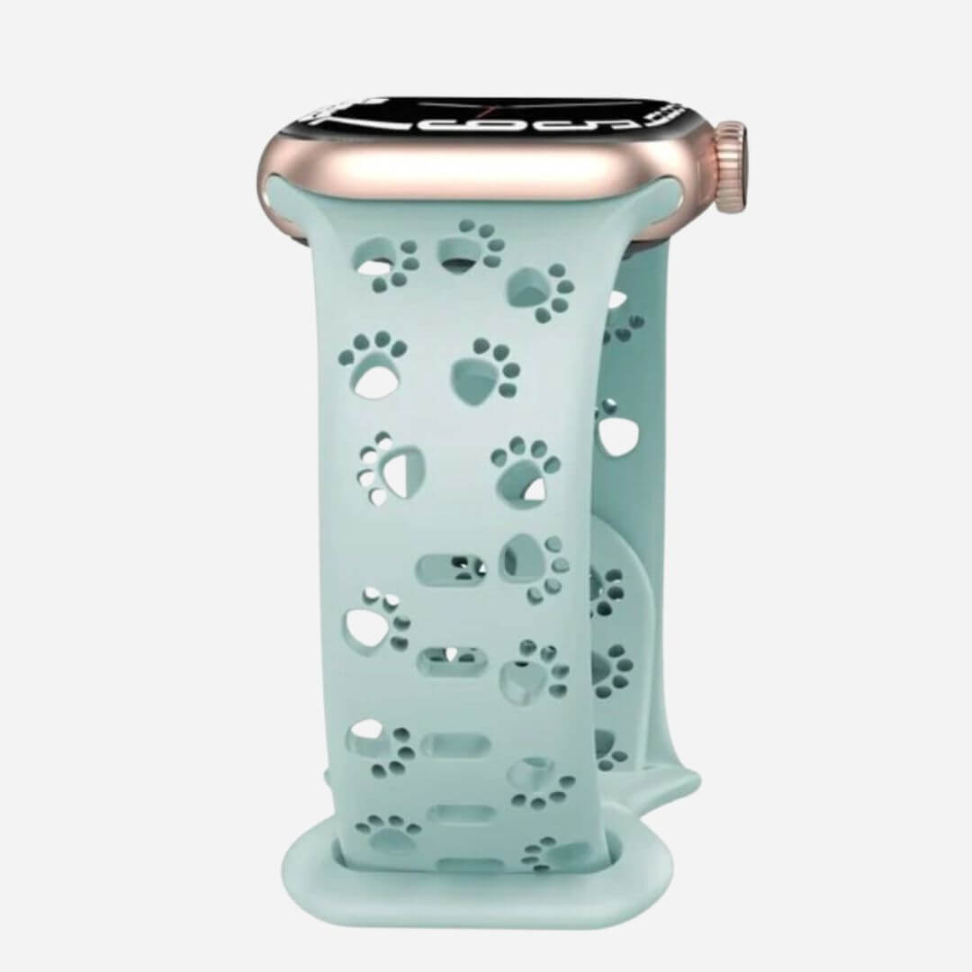 01 Apple Watch Silikonarmband Pfoten Türkis, Freisteller